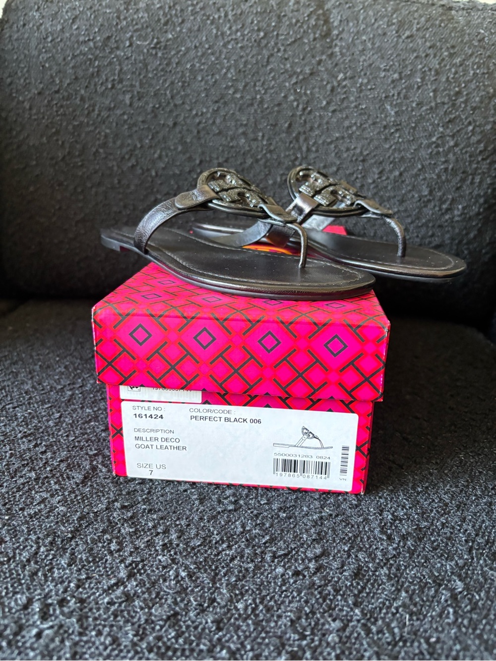 Tory Burch Black Miller Deco Thong Sandals